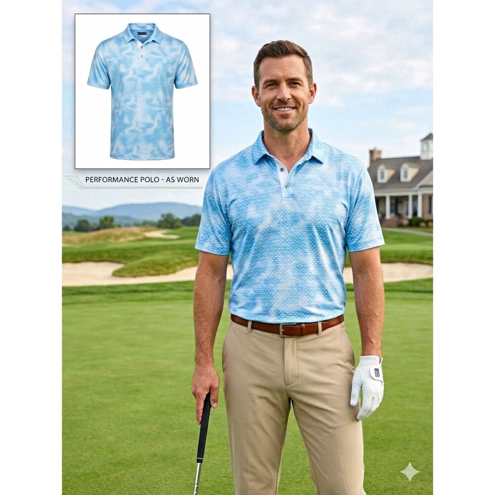 PGA TOUR Pro Series Men's Performance Polo Athletic Fit Breathable XL Blue Camo